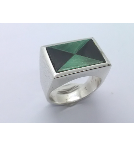 Zilver heren ring Malachiet/onix 18x13 mm mt. 20½ - 3222242
