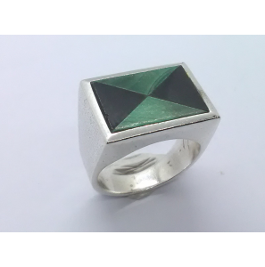 Zilver heren ring Malachiet/onix 18x13 mm mt. 20½ - 3222242