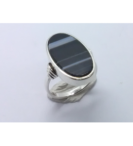 Zilver dames ring met streep-agaat ovaal mt. 17½ - 3222245