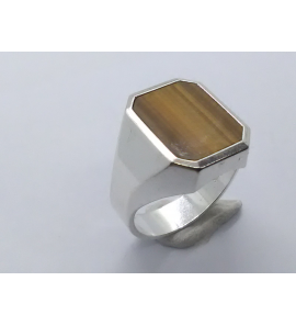 Zilver herenring met tijgeroog mt. 18¾ - 3222253