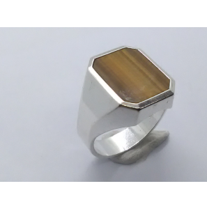 Zilver herenring met tijgeroog mt. 18¾ - 3222253