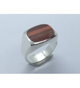 Zilver herenring met tijgeroog ovaal mt. 20 - 3222257
