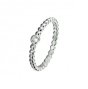 Zilver damesring bolletjes met zirc. mt. 14½ - 3222280