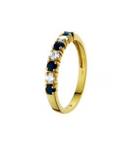 Goud dames ring met zirkonia en saffier mt. 18¢ - 3222396