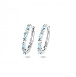 Zilver klap-creolen met zirkonia en aquamarijn 17x2 mm - 3222400