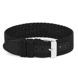 Perlon band zwart met leer sluiting wit 14 mm - 3222623