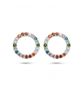 Zilver RH oorsteker regenboog zirkonia 10 mm - 3223694