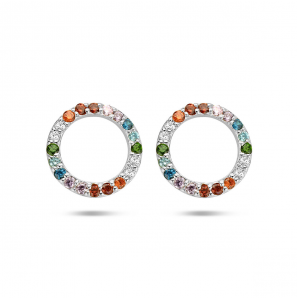 Zilver RH oorsteker regenboog zirkonia 10 mm - 3223694