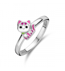 Zilver RH kinderring Poesje email mt. 14 - 3223693