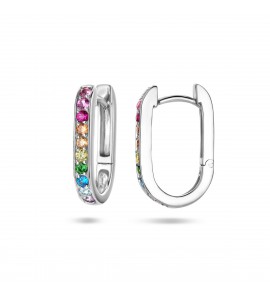 Zilver RH klap-creolen met regenboog zirkonia 20x3mm - 3223707