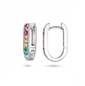 Zilver RH klap-creolen met regenboog zirkonia 20x3mm - 3223707