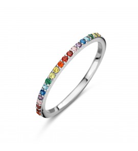 Zilver RH dames ring met regenboog zirkonia mt. 16 - 3223701