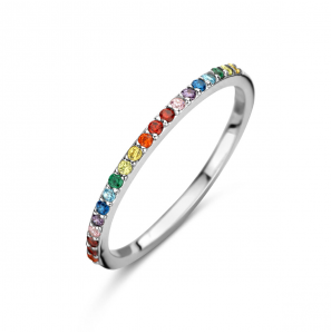 Zilver RH dames ring met regenboog zirkonia mt. 16½ - 3223702