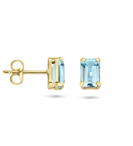 Goud oorknoppen blauw topaas 6x4 mm (2x 0.76ct) - 3223719