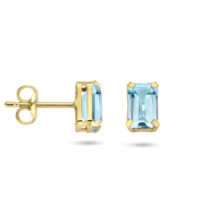 Goud oorknoppen blauw topaas 6x4 mm (2x 0.76ct) - 3223719