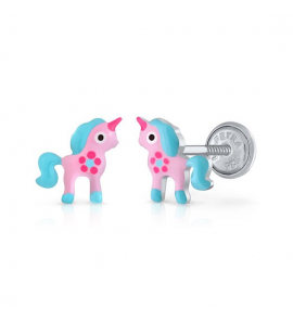Lapetra oorknop email eenhoorn roze/blauw - 3222777