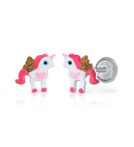 Lapetra oorknop email eenhoorn roze/wit - 3222792