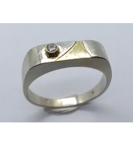 Zilver heren ring rechthoek met goud en zirkonia mt. 20¾ - 3222907