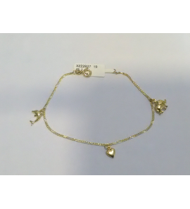 Goud armband figaro 5/1 1.4 mm met bedels dolfyn/hart/olifant 19 cm - 3222827