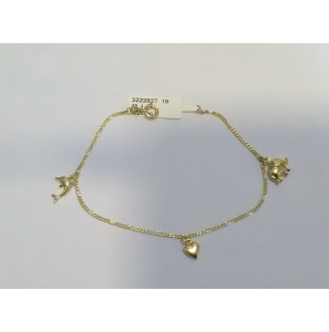 Goud armband figaro 5/1 1.4 mm met bedels dolfyn/hart/olifant 19 cm - 3222827
