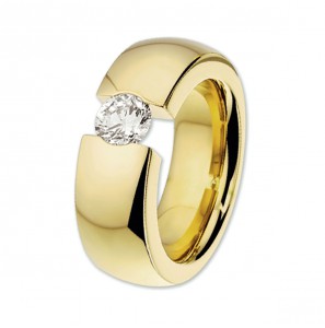 Staal geel verguld ring 8 mm met zirkonia mt 17¾ - 3223037