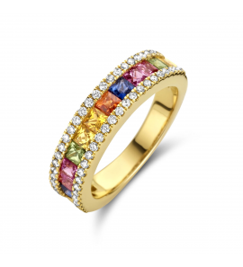 Goud dames ring met 0.30 crt. H-SI en saffier 1.40 crt. mt. 17¥ - 3223726