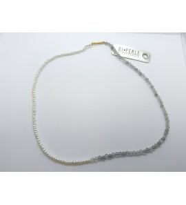Di-Pelrle Zoetwater parel collier met labradot zilver geel verguld slot 42 cm - 3223070