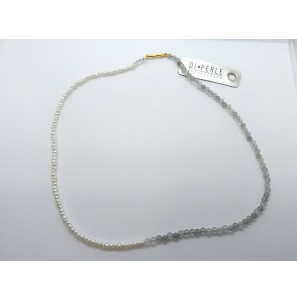 Di-Pelrle Zoetwater parel collier met labradot zilver geel verguld slot 42 cm - 3223070