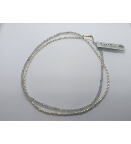 Di-Pelrle Zoetwater parel collier met labradot zilver geel verguld slot 72 cm - 3223071