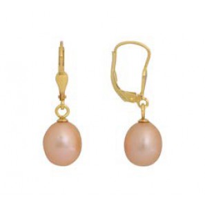 Di-Perle oorhangers geel verguld met zoetwater parel druppel roze 9x10 mm - 3223082