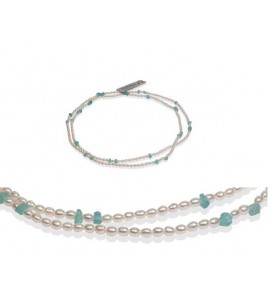 Di-Perle collier zoetwaterparel wit gestekorrel met apatiet  90 cm - 3223102