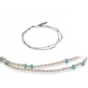 Di-Perle collier zoetwaterparel wit gestekorrel met apatiet  90 cm - 3223102