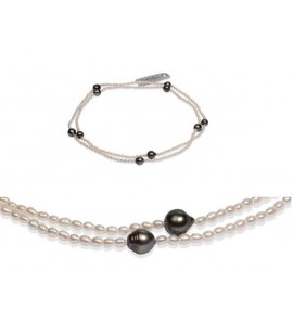 Di-Perle collier zoetwaterparel wit gestekorrel met Tahiti grijs  90 cm - 3223103