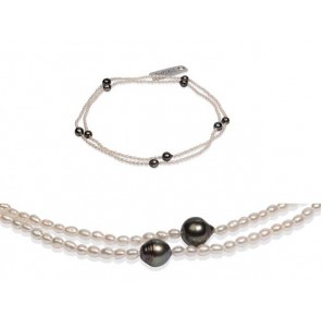 Di-Perle collier zoetwaterparel wit gestekorrel met Tahiti grijs  90 cm - 3223103