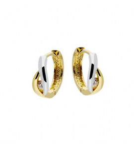 Goud bicolour klap-oorringen fant. met zirkonia 12 mm - 3223342