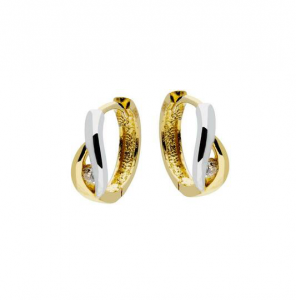 Goud bicolour klap-oorringen fant. met zirkonia 12 mm - 3223342