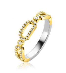 ZINZI zilv. ring gg.verg. 3x open schakels zirc. mt. 56 - 3223506