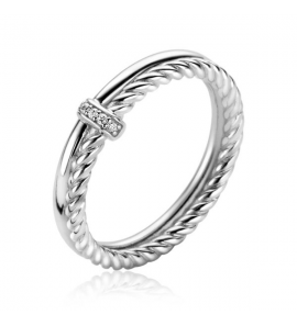 ZINZI zilv. ring 2 banen gedraaid/glad zirc. mt. 54 - 3223549