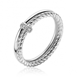ZINZI zilv. ring 2 banen gedraaid/glad zirc. mt. 54 - 3223549