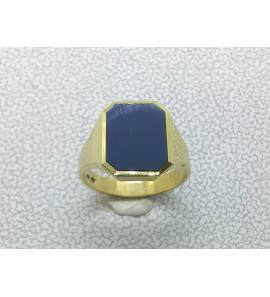Goud herenring achtkant met blauwlagen mt. 21½ - 3223600
