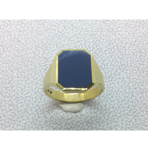 Goud herenring achtkant met blauwlagen mt. 21½ - 3223600