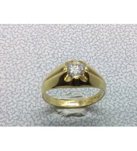 Goud Engelse herenring met zirkonia mt. 19¼ - 3223616