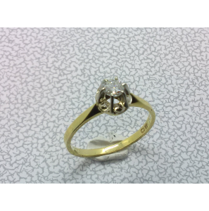 Goud dames ring spiegelchaton met 0.20 crt. VS-G mt.17¥ - 3223626
