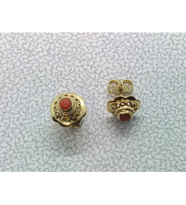 Goud oorknop met bloedkoraal - 3223629
