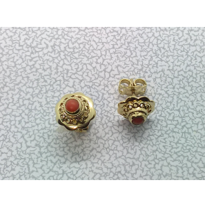 Goud oorknop met bloedkoraal - 3223629
