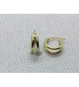 Goud oorringen bi-color ronde buis dubbel 15 mm - 3223631
