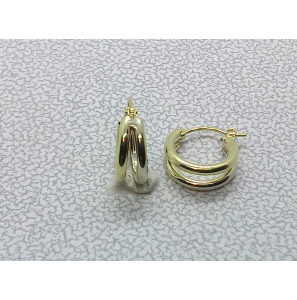 Goud oorringen bi-color ronde buis dubbel 15 mm - 3223631