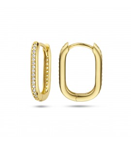 Goud klap-creolen rechthoek rond met zirkonia's 17x2.5 mm - 3223739