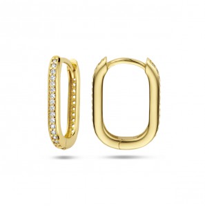 Goud klap-creolen rechthoek rond met zirkonia's 17x2.5 mm - 3223739
