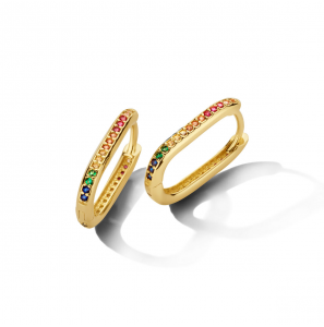 Goud klap-creolen met kleur zirkonia 17x2.5 mm - 3223749
